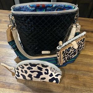 Consuela purse, wallet, and makeup bag.